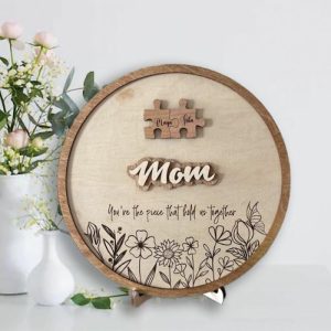 Frames |   Personalized Circular Name Puzzle Frame With Flower Carving For Mother’s Day Frames Frames