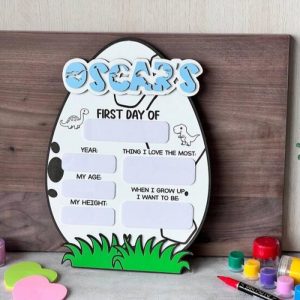 Frames |   Personalized First Day Of School Board Dinosaur Egg Shape Cute Gift For Kids Frames Frames