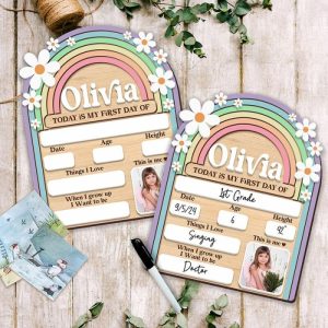 Frames |   Personalized First Day Of School Sign Custom Name And Picture Colorful Present For Kids Frames Frames