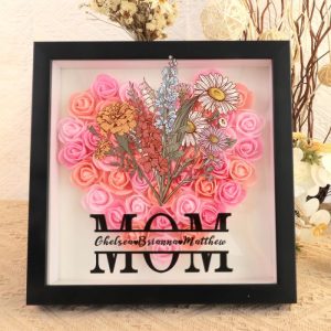 Frames |   Personalized Flower Shadow Box Custom Birth Flower And Names Perfect Gift For Mother’s Day Frames black