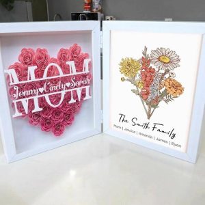 Frames |   Personalized Flower Shadow Box Custom Birth Flower And Names Wonderful Gift For Mother’s Day Frames Frames