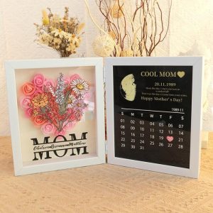 Frames |   Personalized Flower Shadow Box Custom Birth Flower With Moon Phase Calendar Attractive Gift For Mother’s Day Frames Frames