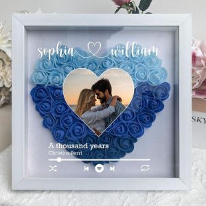 Frames |   Personalized Flower Shadow Box Custom Heart Photo And Love Song Chic Design Unique Gift For Lover Frames black