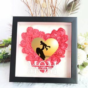 Frames |   Personalized Flower Shadow Box Custom Heart Photo And Names Design Perfect Gift For Mother’s Day Frames black