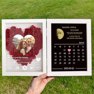 Frames |   Personalized Flower Shadow Box Custom Heart Photo Love Song With Moon Phase Calendar Unique Gift For Lover Frames Frames