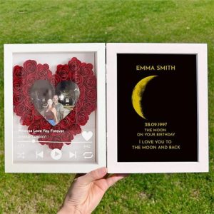 Frames |   Personalized Flower Shadow Box Custom Heart Photo Love Song With Real Moon Phase Unique Gift For Lover Frames Frames