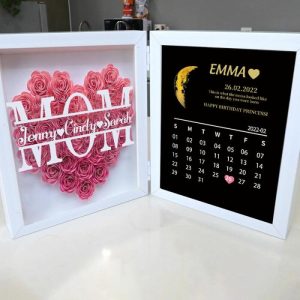 Frames |   Personalized Flower Shadow Box Custom Moon Phase Calendar With Names Perfect Gift For Mother’s Day Frames Frames