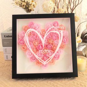 Frames |   Personalized Flower Shadow Box Custom Name Line Heart Design Beautiful Gift For Mother’s Day Frames black