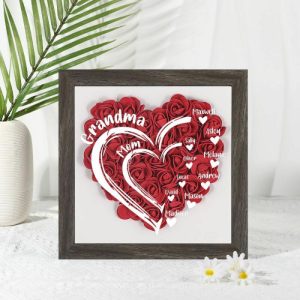 Frames |   Personalized Flower Shadow Box Custom Names Of Kids And Grandkids Heart Design Warm Mother’s Day Gift Frames black