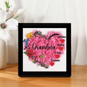 Frames |   Personalized Flower Shadow Box Custom Names With Floral Heart Design Unique Gift For Mother’s Day Frames black