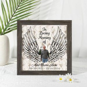 Frames |   Personalized Flower Shadow Box In Loving Memory Angel Wings Design Memorial Gift For Family Frames black