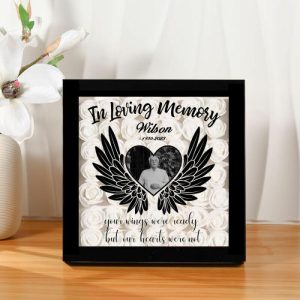 Frames |   Personalized Flower Shadow Box In Loving Memory Angel Wings Design Memorial Gift For Loved One Frames black