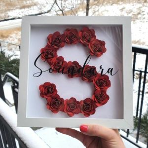 Frames |   Personalized Flower Shadow Box Initial Flower Design With Custom Name Unique Gift For Loved One Frames black