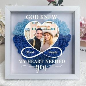 Frames |   Personalized Flower Shadow Box My Heart Needed You Custom Photo Perfect Gift For Couples Frames black