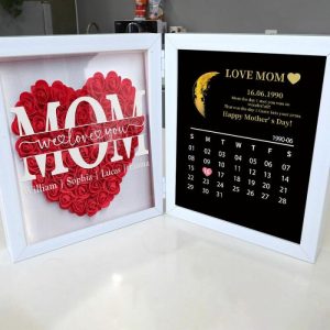 Frames |   Personalized Flower Shadow Box We Love You With Moon Phase Calendar Pretty Warm Mother’s Day Gift Frames Frames