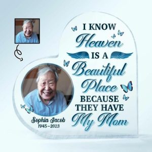 Frames |   Personalized Heart Shaped Acrylic Photo Plaque Heaven Is A Beautiful Place Because Of You Memorial Gift Frames Frames