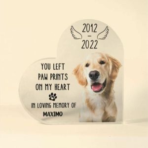 Frames |   Personalized Heart Shaped Acrylic Photo Plaque Paw Prints On My Heart Memorial Gift For Pet Lover Frames Frames