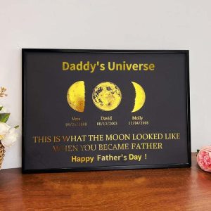 Frames |   Personalized Moon Phase Frame Foil Print Stylish Present For Best Daddy Frames black