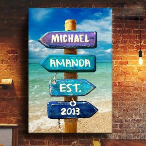 Frames |   Personalized Name Canvas Wall Art Beach Pattern Wonderful Present For Couples Frames Frames