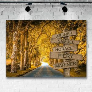 Frames |   Personalized Name Canvas Wall Art With Autumn Road Romantic Gift For Family Frames Frames