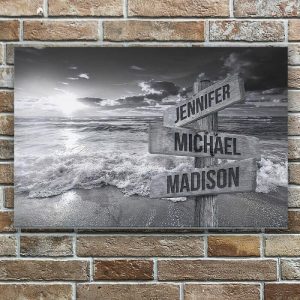 Frames |   Personalized Name Canvas Wall Art With Ocean Sunset Pattern Beautiful Present For Family Frames Frames