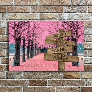 Frames |   Personalized Name Canvas Wall Art With Pink Fallen Leaves Romantic Gift For Valentine’s Day Frames Frames