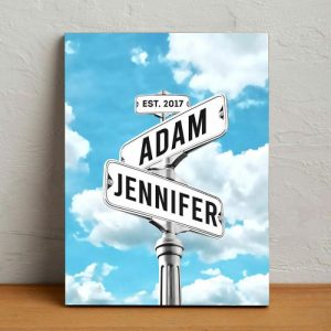 Frames |   Personalized Name Canvas Wall Art With Sky Pattern Simple Gift For Couples Frames Frames