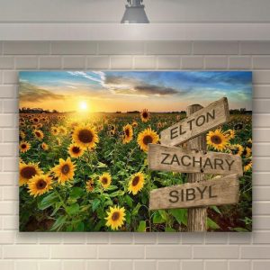 Frames |   Personalized Name Canvas Wall Art With Sun Flowers Pattern Best Gift For Friends Frames Frames