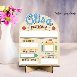 Frames |   Personalized Name First Day Of School Sign With Apples Pattern Cute Present For Kids Frames Frames