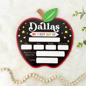 Frames |   Personalized Name First Day Of School Sign With Custom Name Apple Shaped Cute Gift For Kids Frames Frames