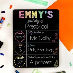 Frames |   Personalized Name First Day Of School Sign With Random Color Simple Present For Kids Frames Frames