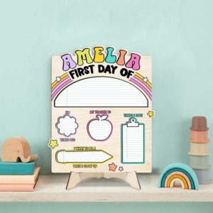 Frames |   Personalized Name First Day Of School Sign With Random Color Stylish Gift For Kids Frames Frames