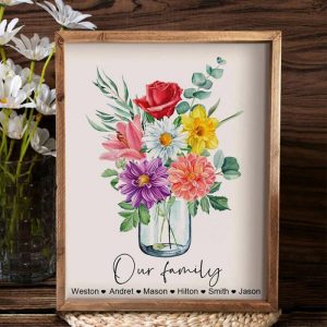 Frames |   Personalized Name Frame With Custom Birth Flower Precious Family Gift Frames Frames