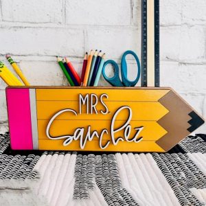 Frames |   Personalized Name Sign Pen Holder Pencil Shaped Creative Gift For Teacher Frames Frames