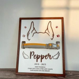 Frames |   Personalized Pet Collar Frame Optional Pet Ear Style With Paw Print Memorial Gift Frames Frames