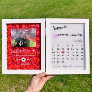 Frames |   Personalized Photo Flower Shadow Box Custom Love Song With Calendar Design Unique Gift For Special Anniversary Frames Frames