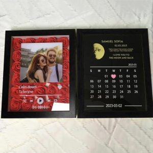 Frames |   Personalized Photo Flower Shadow Box Custom Love Song With Moon Phase Calendar Unique Gift For Lover Frames Frames