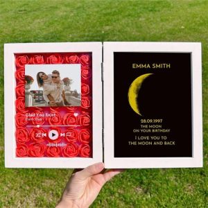 Frames |   Personalized Photo Flower Shadow Box Custom Love Song With Real Moon Phase Unique Gift For Lover Frames Frames