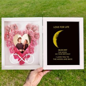 Frames |   Personalized Photo Flower Shadow Box Infinite Love Custom Moon Phase Design Perfect Gift For Couples Frames Frames