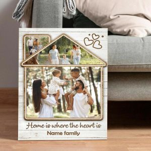 Frames |   Personalized Picture Canvas Wall Art House Shaped Design Interesting Gift For Family Frames Frames