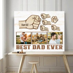 Frames |   Personalized Picture Canvas Wall Art With Fist And Custom Name Creative Gift For Dad Frames Frames