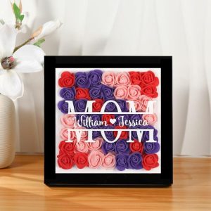 Frames |   Personalized Rose Flower Shadow Box With Kids Name Gift For Mom Frames black