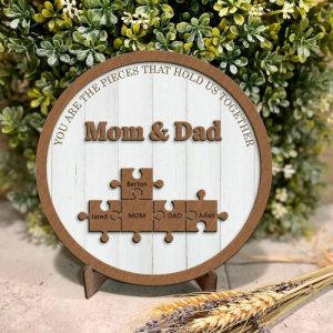 Frames |   Personalized Round Name Puzzle Frame Warm Gift For Mom And Dad Frames Frames