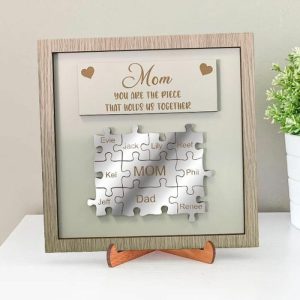 Frames |   Personalized Silver Name Puzzle Frame "You Are The Piece That Holds Us Together" Mother’s Day Gift Frames Frames