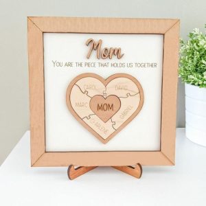 Frames |   Personalized Wood Name Puzzle Frame "The Heart Of Love" For Mother’s Day Gift Frames Frames