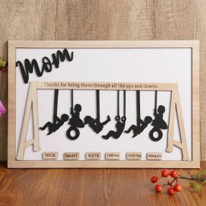 Frames |   Personalized Wooden Frame Custom Family Members Swing Set Design Perfect Gift For Mother’s Day Frames Frames