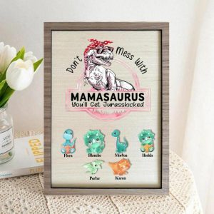 Frames |   Personalized Wooden Frame Mamasaurus With Optional Cartoon Dinosaurs Pattern Creative Gift For Mother’s Day Frames Frames