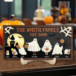 Frames |   Personalized Wooden Frame Sign Custom Cute Ghost Family Design Creative Halloween Gift For Family Frames Frames