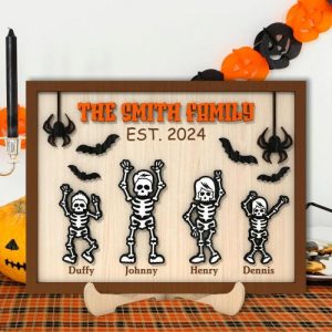 Frames |   Personalized Wooden Frame Sign Custom Skeleton Family Design Creative Gift For Halloween Frames Frames