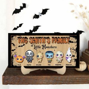 Frames |   Personalized Wooden Frame Sign Family Of Little Monsters Cute Design Perfect Halloween Gift Frames Frames